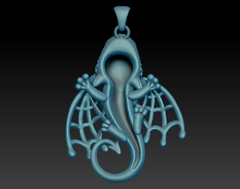 May include: A blue dragon pendant with a webbed wing design. The pendant is made of metal and has a hollow body.