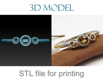 3D model miniature ring with stones. 3d jewelry design. Digital 3d models for printing