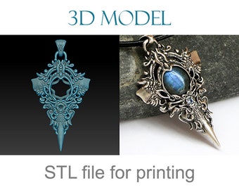 Original pendant necklace 3d model. Sculpted 3D printed pendant model for a cabochon. 3d jewellery design