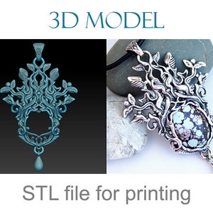 3D model -  Fantasy pendant necklace - Download stl files - Jewelry model for a cabochon