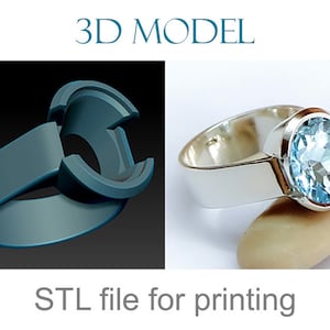 Ring STL file for printing. 3d jewelry design, ring 3d model, jewelry stl file, digital download jewelry model, ring with big stone