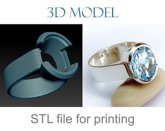 Archivo STL de anillo para imprimir. Diseño de joyería en 3D, modelo de anillo en 3D, archivo STL de joyería, modelo de joyería de descarga digital, anillo con piedra grande