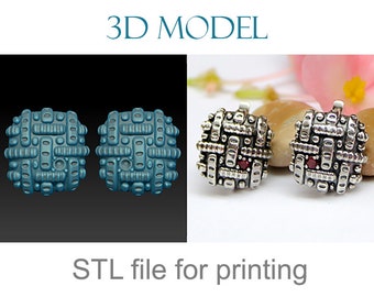 Kolczyki geometryczne Biżuteria Model 3D STL, Teksturowane kolczyki do druku 3D