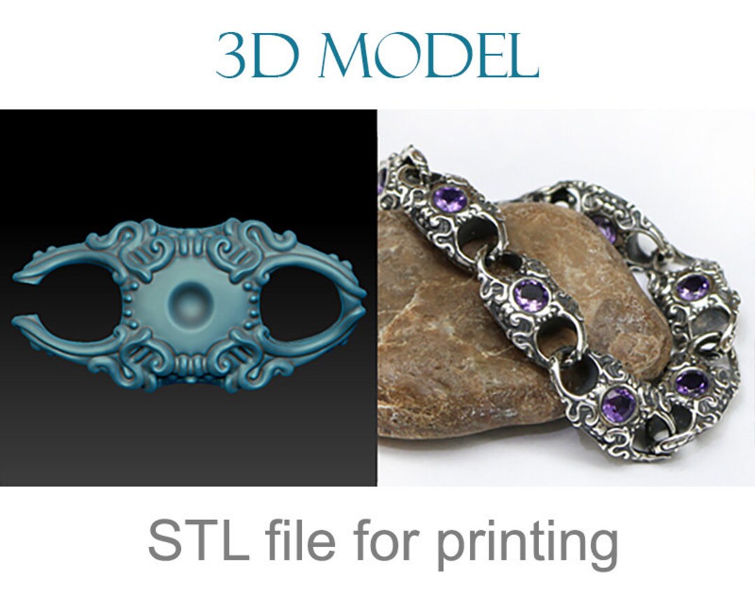 Gemstone Bracelet 3D Model STL, Ornate Vintage Bracelet Design for 3D ...