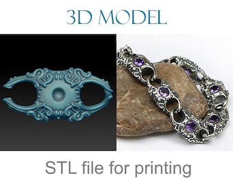 Edelsteenarmband 3D-model STL, sierlijk vintage armbandontwerp voor 3D-printen