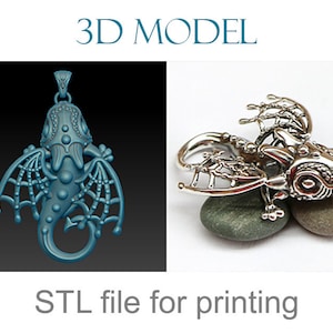 3d jewelry design - Dragon pendant. Printable 3D model for downloading. Digital stl file. Pendant 3d model