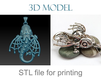 3d jewelry design - Dragon pendant. Printable 3D model for downloading. Digital stl file. Pendant 3d model