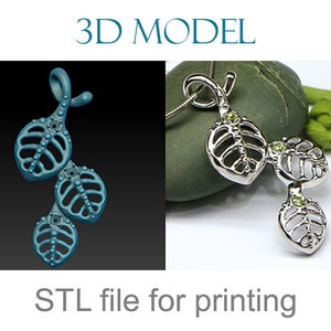 Jewelry model for printing Pendant with leaves Download and print Delicate pendant with 3 leaves