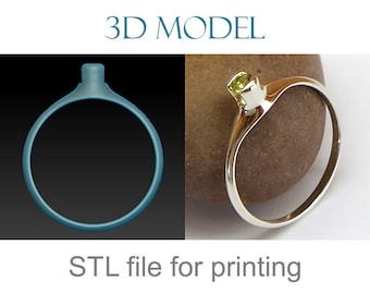 May include: 3D model of a silver ring with a small green gemstone. STL file for printing.
