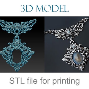 Sculpted fantasy jewellery 3D model for a cabochon. Pendant necklace stl digital file for printing