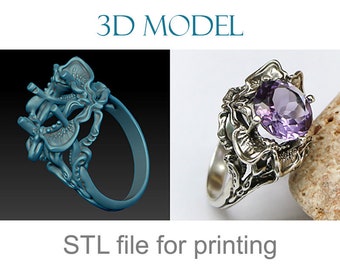 Anillo esculpido. Anillo con piedra redonda, modelo 3D imprimible. Descarga el modelo de anillo para imprimir y diseño de joyería 3D.