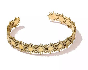 Bracelet de manchette rempli d'or délicat fait à la main, bracelet de manchette floral ouvert réglable, bracelet de déclaration d'or, cadeau de fête des mères, élégant