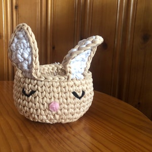 Cute bunny basket, Easter basket made of high quality recycled cotton yarn, very stable shape in different colors and sizes, crocheted