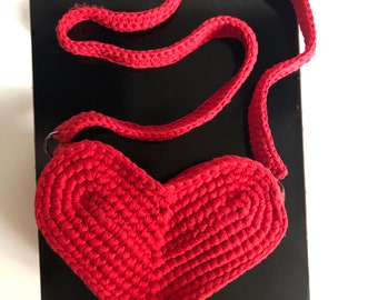 Very pretty heart bag, crocheted from recycled cotton, optionally with metal or crocheted strap, different sizes and colors