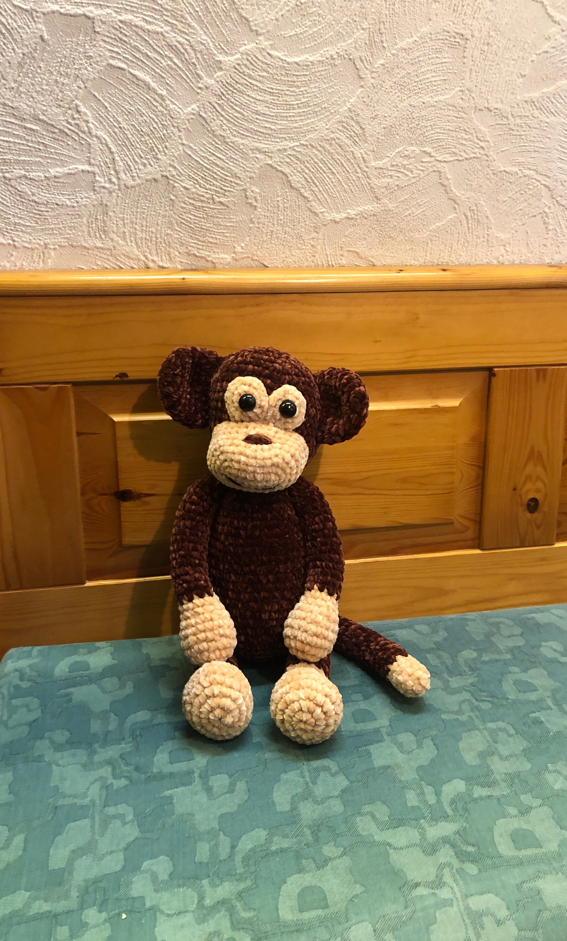Cute cuddly monkey made of velvety soft chenille wool, plush toy, children's toy