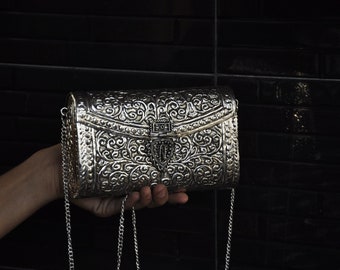 Indische reine Handarbeit Antikes Silber Metall Clutch Tasche Party Sling Bag Crossbody, Schulter Handtasche Handmade Vintage Geldbörse Weihnachtsgeschenk