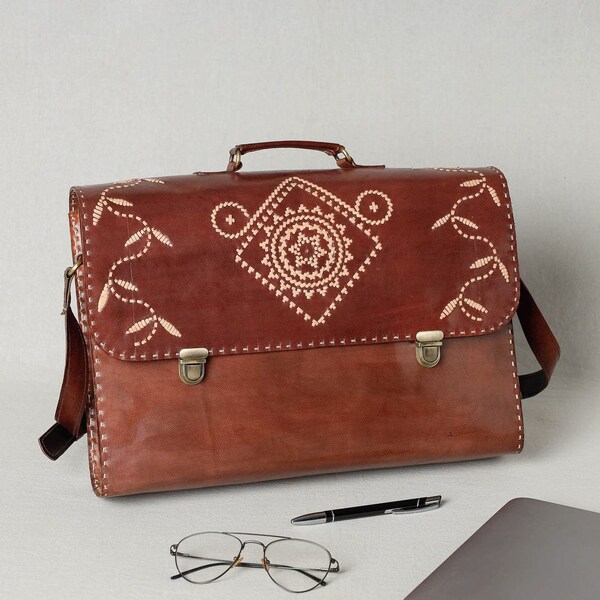 Leather Briefcase With Handle Etsy