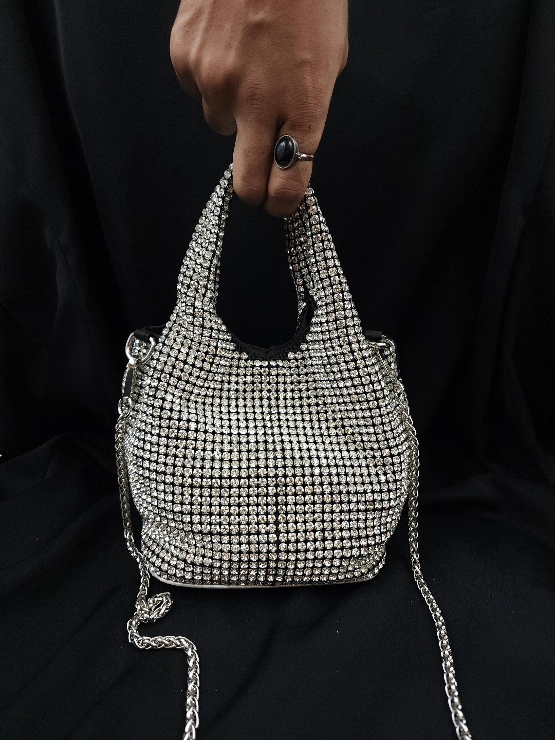 Wholesale Black Hard Case Diamante Clutch Bag AGC00360A