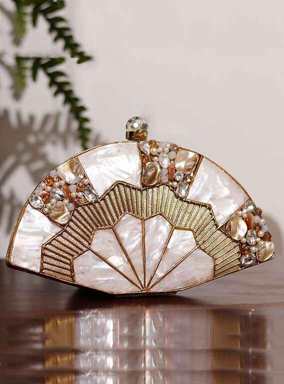Fan Shape 2022 Designer Original Seashell Inlaid Brass Handcrafted Clutch Bag, Luxury Clutch, Wedding Clutch for Bridesmaid Christmas Gift