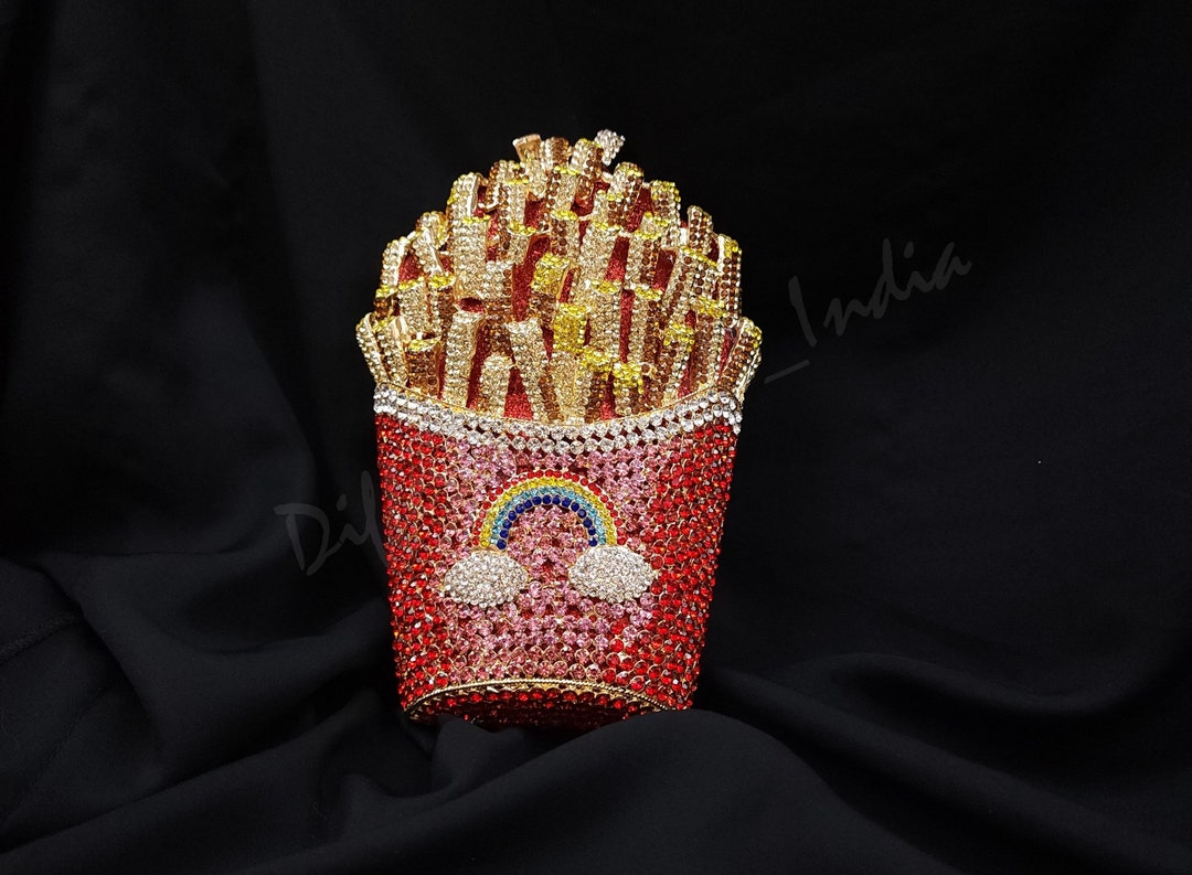 Retro Bling Shinny French Fries Swarovski Rhinestone Crystal Novelty Kitsch Diamond Wedding