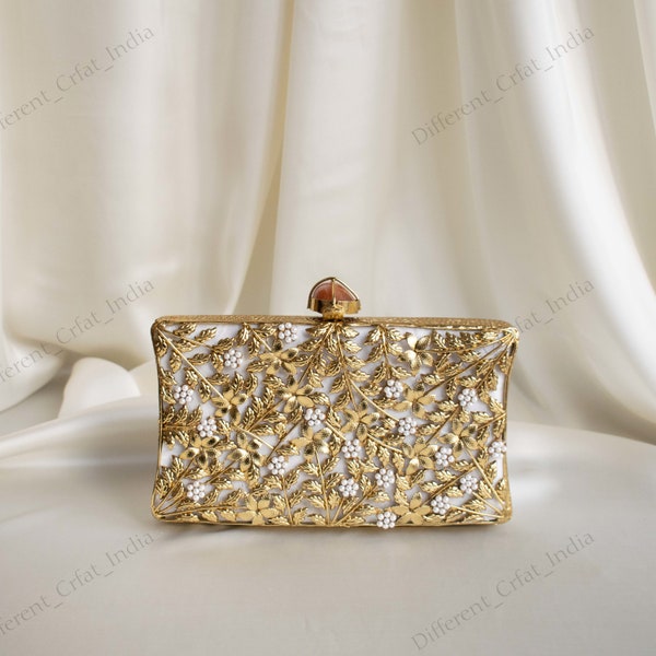 Natural seashell inlaid brass floral tiny leaf hand made work, bridesmaids clutch bag for wedding day  Shoulder bag Christmas Gift