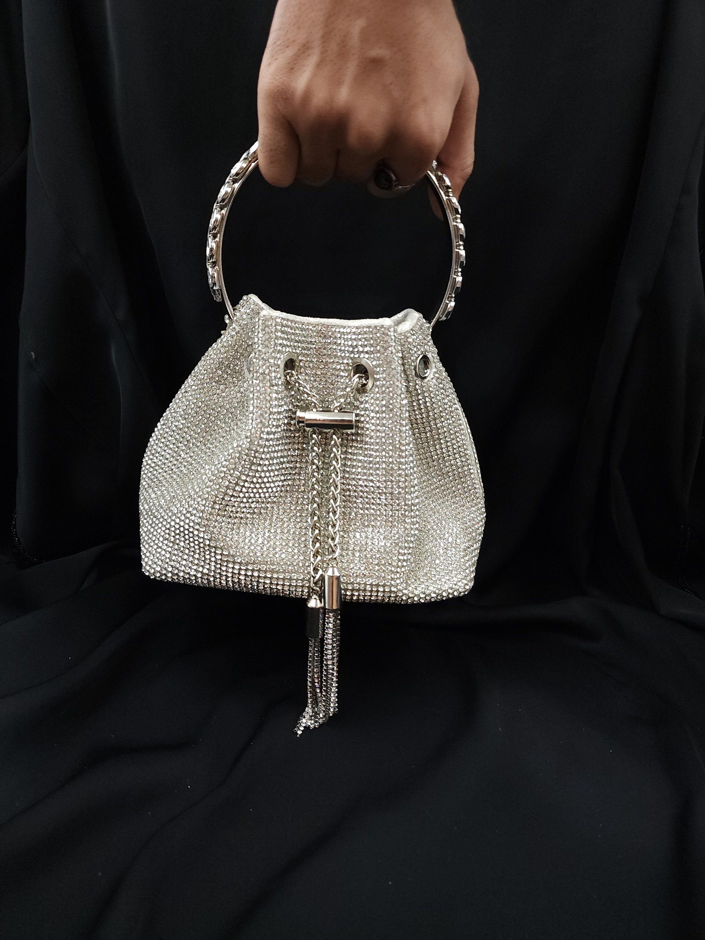 Luxury Diamond rhinestone crystal bucket bag, Bling Bling shoulder Mesh  wedding