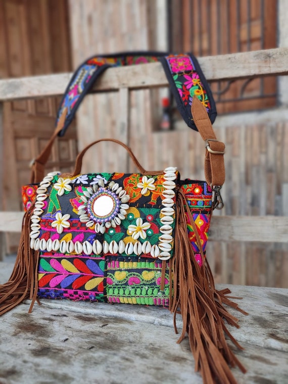 NAVAJO LEATHER BAG, Indian Fringe Banjara Bag, Native American Tassel Purse,  Lar | Maya's Curiosities