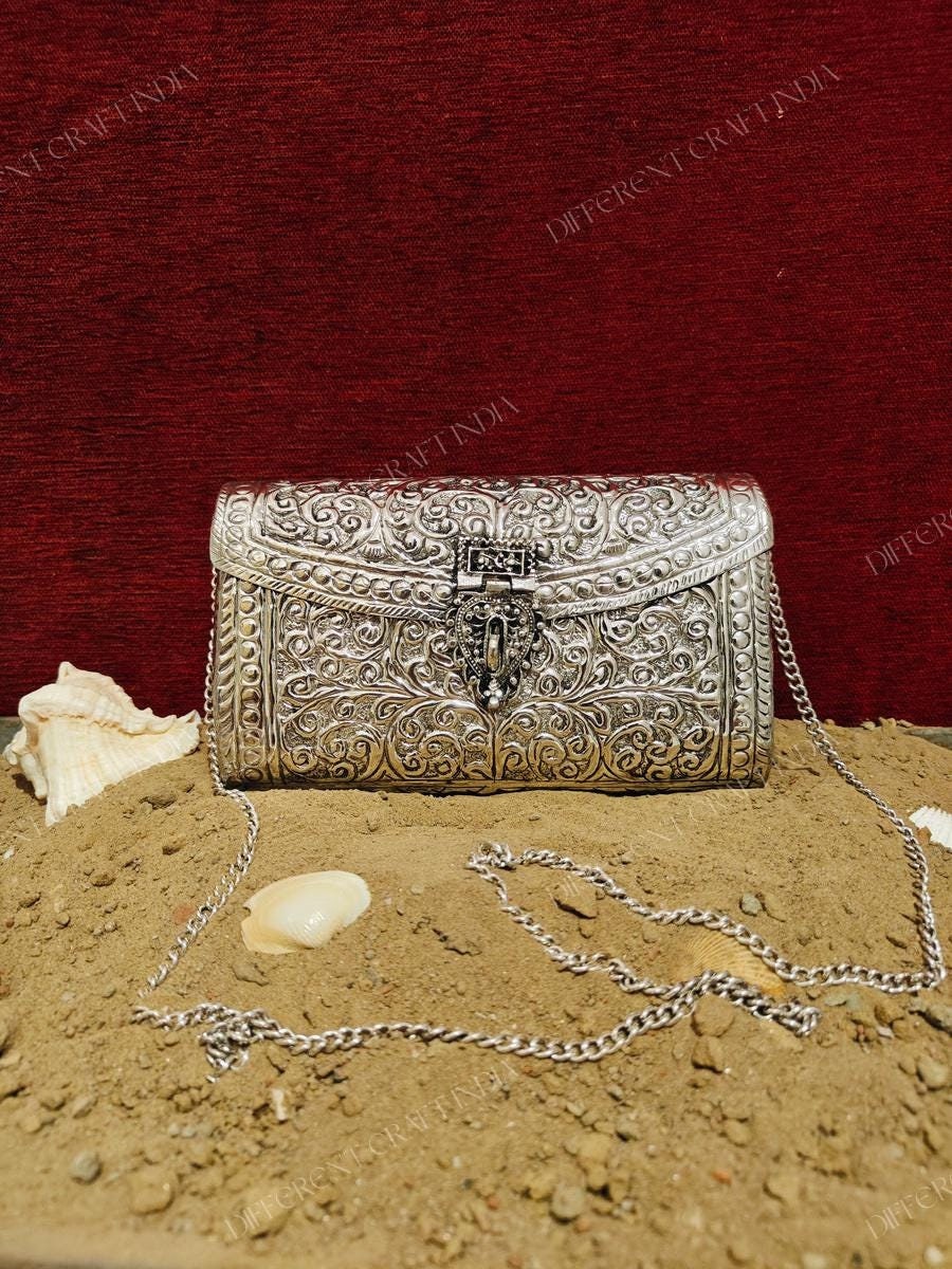 Silver brass metal clutch handmade Etsy