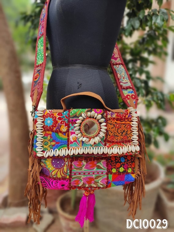 Ibiza bohemian suede leather banjara embroidery bag