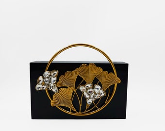 Floral Handcrafted Acrylic handbag exclusive marble look  with antique brass top handle bag, Designer Wedding bridesmaid Clutch bag , wallet
