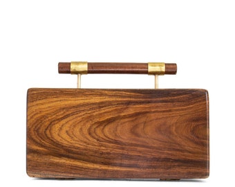 Bolso de madera, bolso de embrague de forma rentangular totalmente hecho a mano indio, regalo de aniversario para ella, best seller, bolso de madera hecho a mano marrón