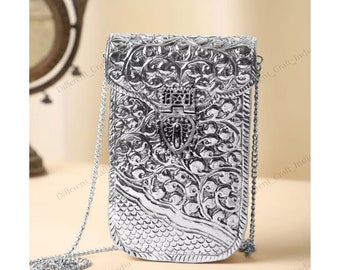 Indian handcrafted Antique clutch handbag, antique sling bag, Party clutch, german silver Clutch, Christmas Gift