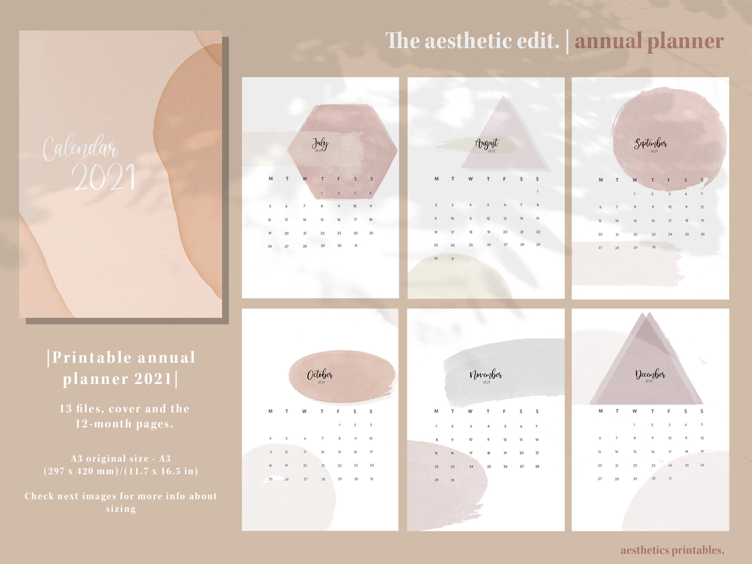 2021 Printable Calendar Annual The aesthetic edit A3 | Etsy