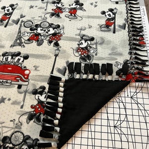 Mickey Mouse In Paris Double Thick Fleece Throw Blanket With Tied Edges 52"x80"