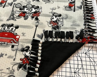 Mickey Mouse In Paris Double Thick Fleece Throw Blanket With Tied Edges 52&quot;x80&quot;
