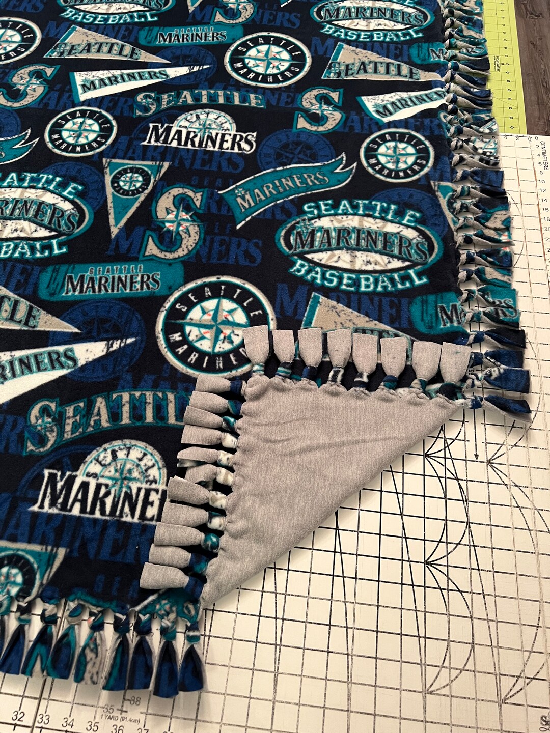 Seattle Mariners Handmade Double Thick Fleece Tie Blanket With Gray Back Etsy