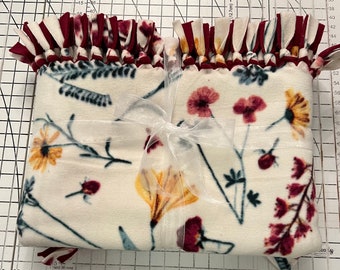 Pressed Flowers With Wine Rhodendrum Back Handmade Double Thick Fleece Tie Blanket 52&quot; x 54&quot;