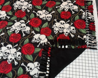 Skulls And Roses Handmade Double Thick Fleece Tie Blanket 52" x 80"