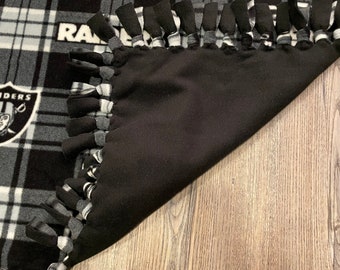 Raiders Plaid Hand Made Double Thick Fleece Tie Blanket