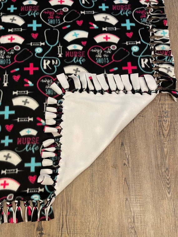 Nurses Call the Shots Hand Made Double Thick Fleece Tie Throw Blanket With White Back 50 X 80 Etsy