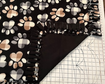 Tossed Paw Print Handmade Double Thick Fleece Tie Blanket 52&quot; x 54&quot;
