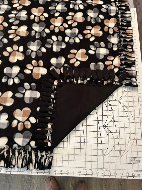 Tossed Paw Print Handmade Double Thick Fleece Tie Blanket 52