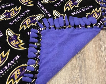 Baltimore Ravens Hand Made Double Thick Fleece Tie Blanket /Throw Blanket