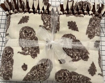 Owls And Acorns Handmade Double Thick Fleece Tie Blanket 52&quot; x 54&quot;