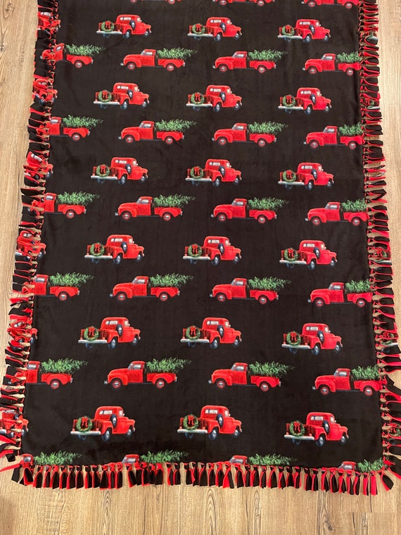 Red Truck Christmas Hand made Double Thick Fleece Tie Throw Blanket Etsy Canada