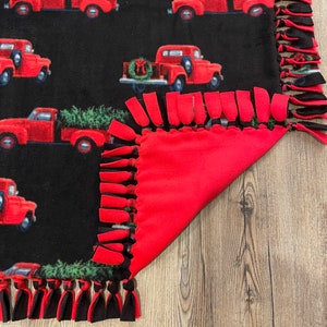 Red Truck Christmas Handmade Double Thick Fleece Tie Blanket 54" x 52"