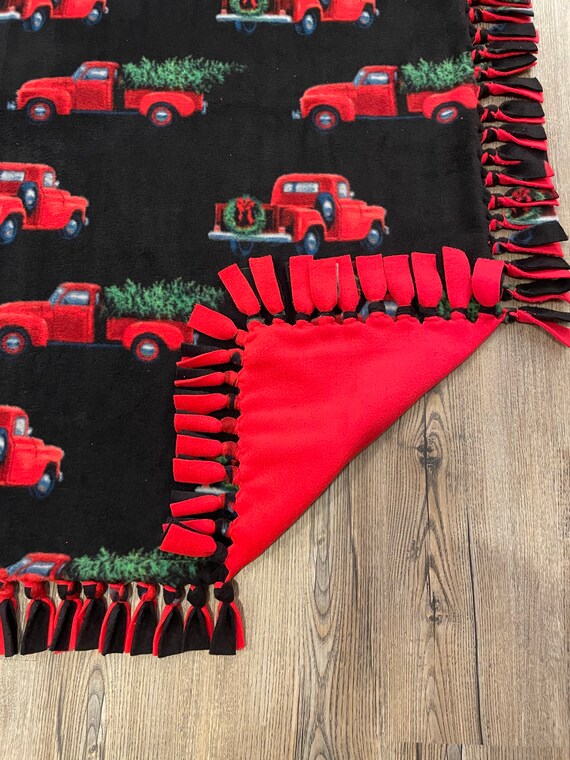 Red Truck Christmas Handmade Double Thick Fleece Tie Blanket 54 X 52 Etsy