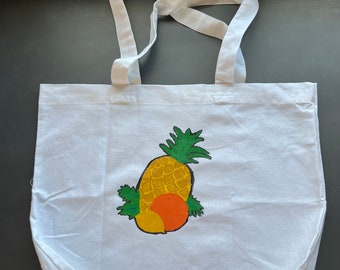 Canvas Tote Bag With Hand Painted Pineapple
