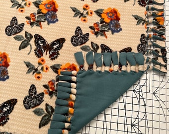 Fall Monarchs Handmade Double Thick Fleece Tie Blanket 52" x 80" With Sage Back