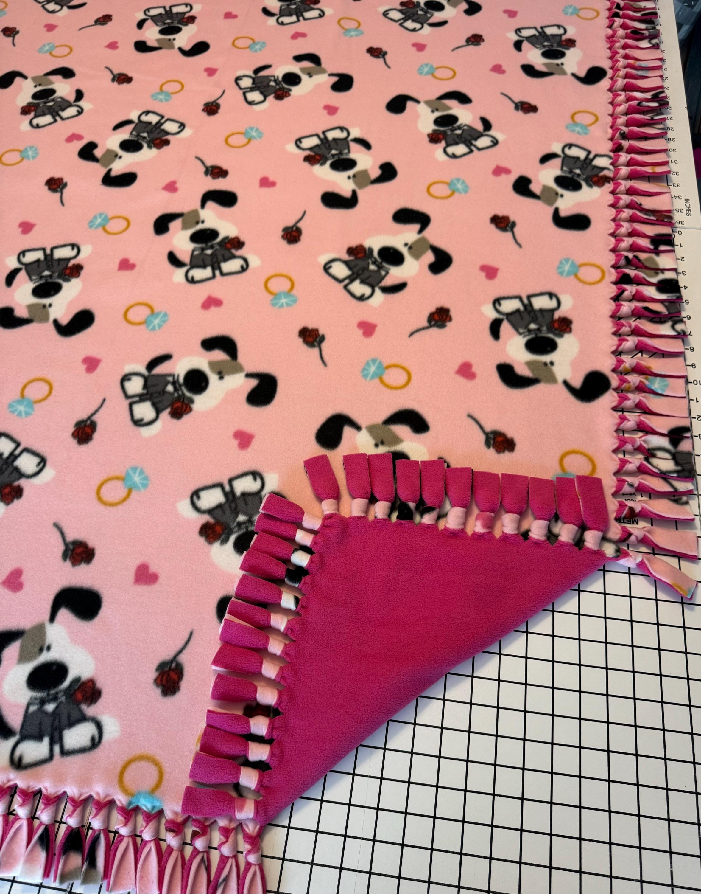 Bachelor Dogs Handmade Double Thick Fleece Tie Blanket With Pink 52" x 60"